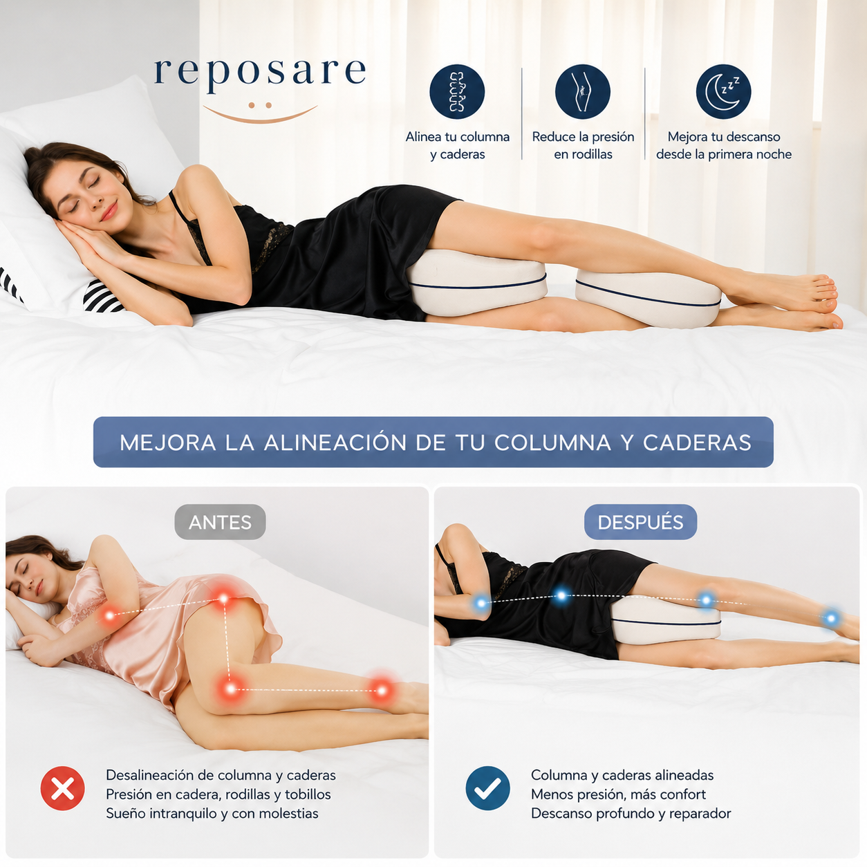 Reposare Renueva™ – Almohada Ortopédica de Alineación
